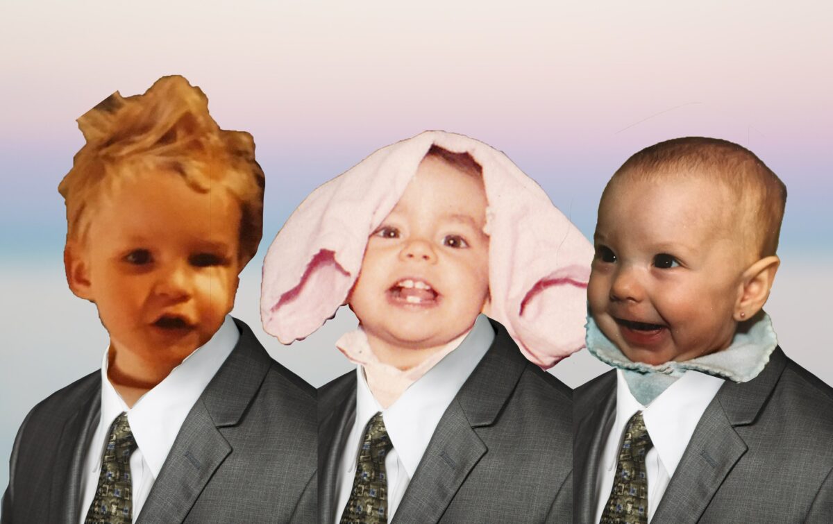 Des visages de bébés dans des complets avec des cravates
