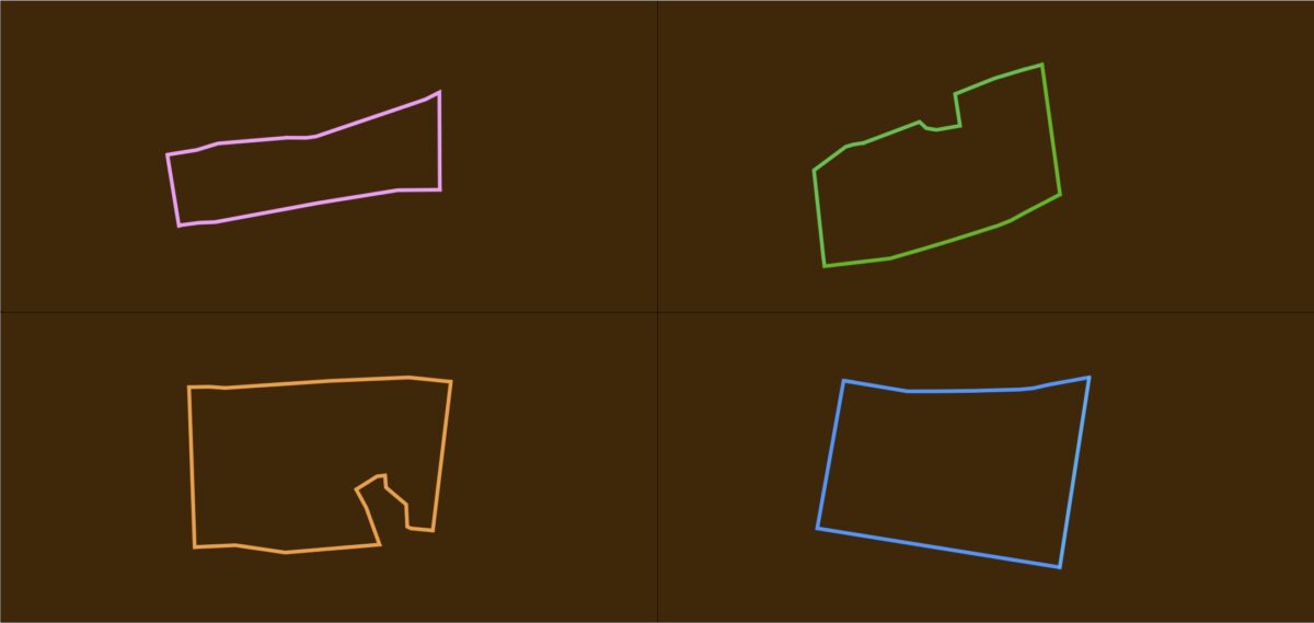 Formes colorées sur un fond brun